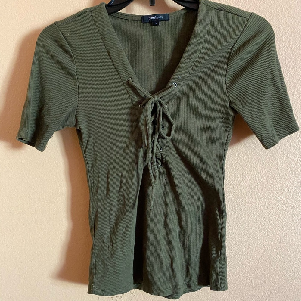 Army Green Lace up Tee